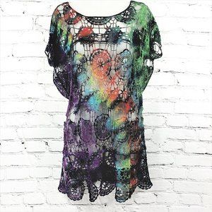 Handmade Crochet Tie Die Beach Cover-Up One Size